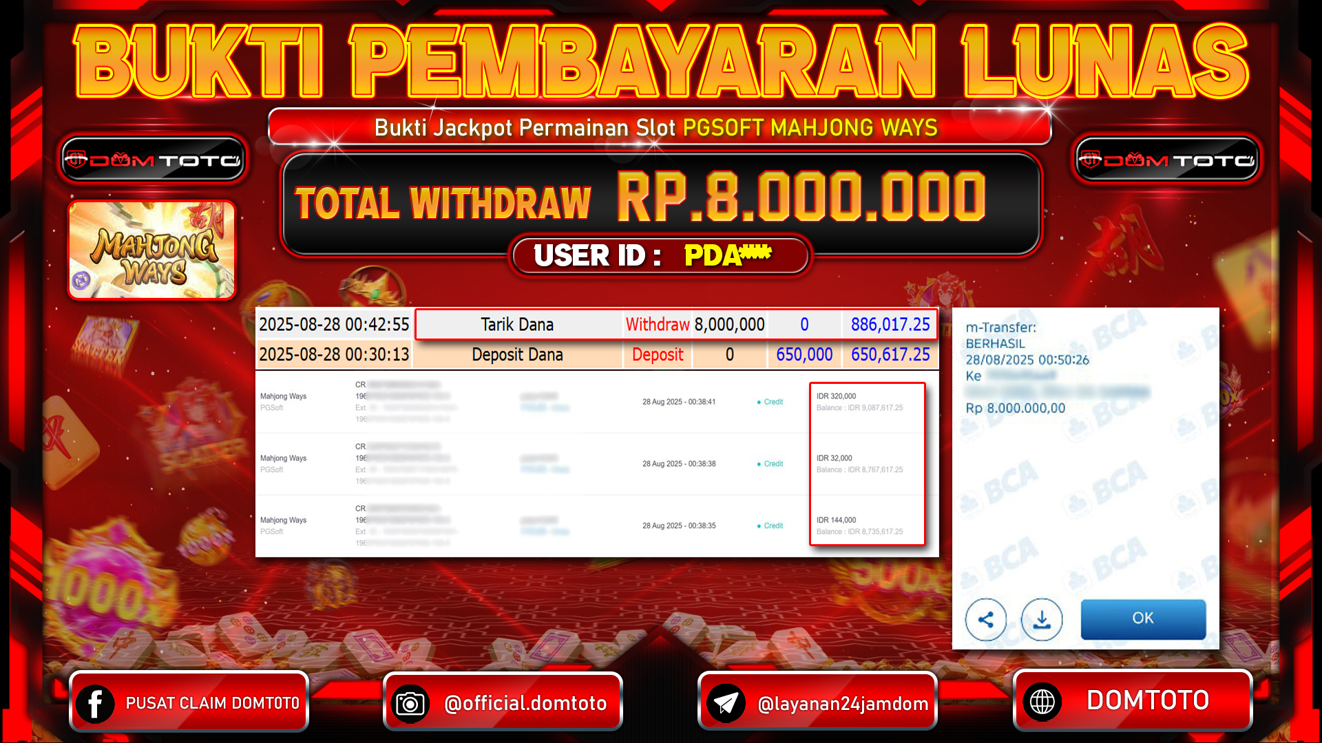JACKPOT SLOT MAHJONG WAYS PGSoft  28 AGUSTUS  2025